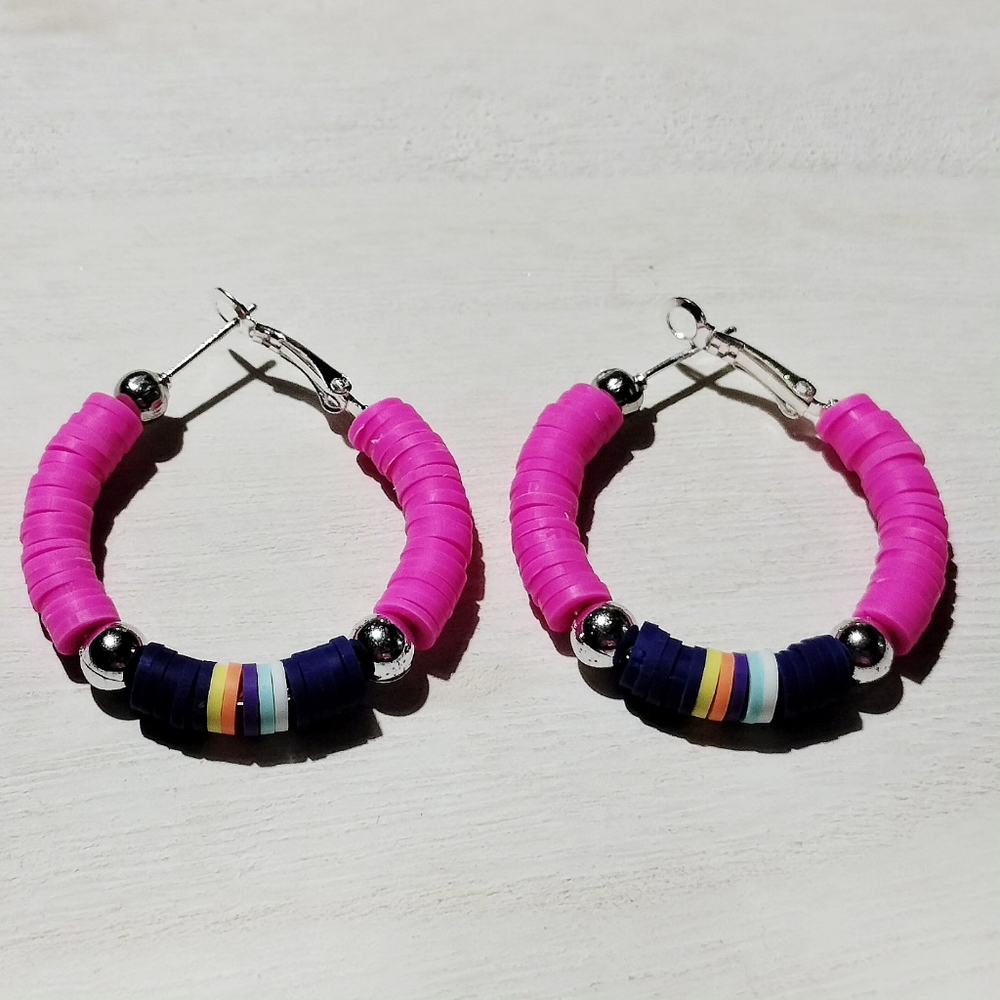 Colorful, pink hoop earrings